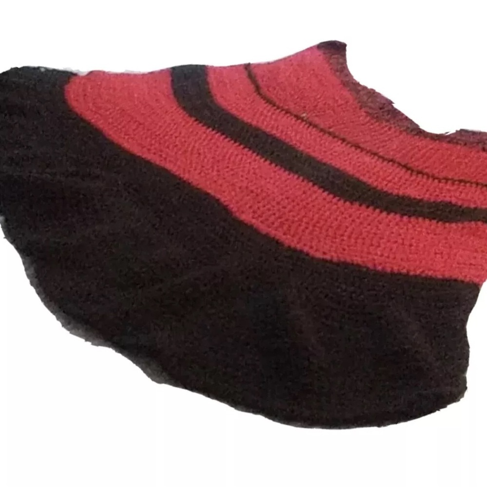 Handmade Red Black Stripe Half Circle Crochet Knitted Afghan Throw